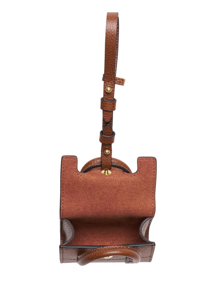 Mulberry Mini Bayswater Bag Charm in tan pebbled leather with a miniature postman's lock clasp in gold-tone brass and an adjustable leather attachment strap - view 3