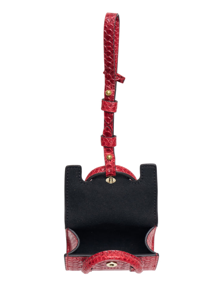 Mulberry Mini Bayswater Snake Charm keyring in red snake-embossed leather with gold-tone turn-lock clasp and adjustable attachment strap - view 3