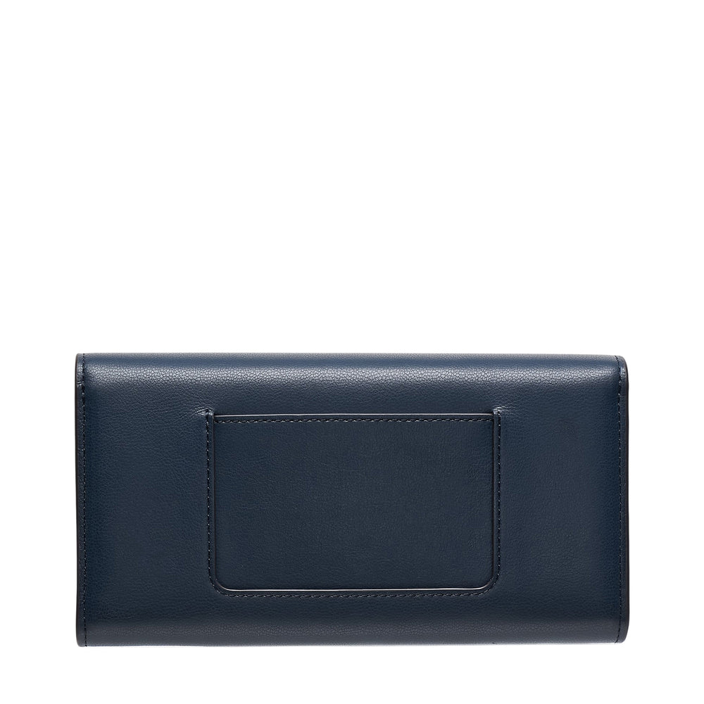 Mulberry Darley Long Wallet in navy micro classic grain leather with gold-tone postman's lock twist closure, front view - view 2