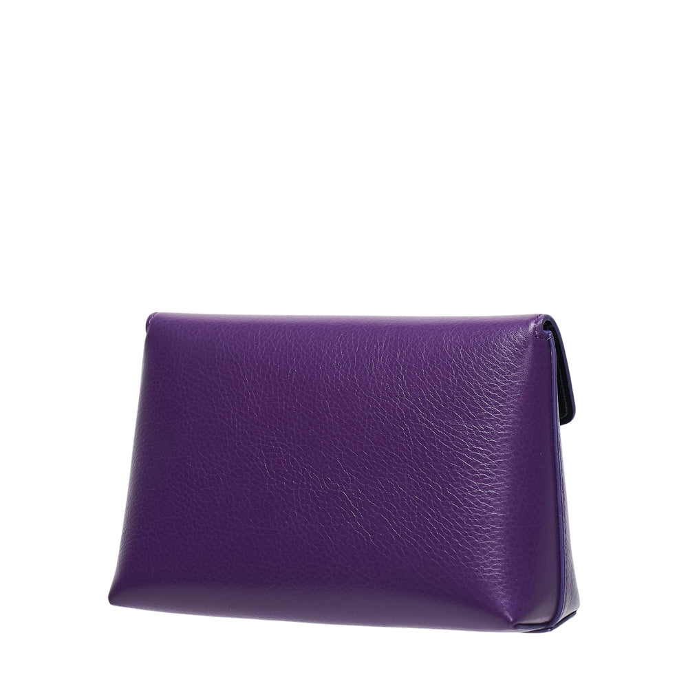 Mulberry Darley Cosmetic Pouch in deep violet pebbled leather with gold-tone oval postman's lock closure, front view - view 2