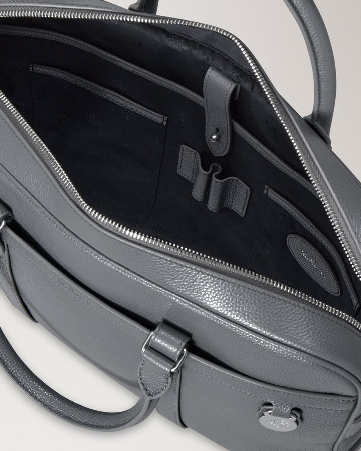 Mulberry Heritage briefcase in grey grained leather with rolled top handles, detachable shoulder strap and Tree padlock charm - view 5