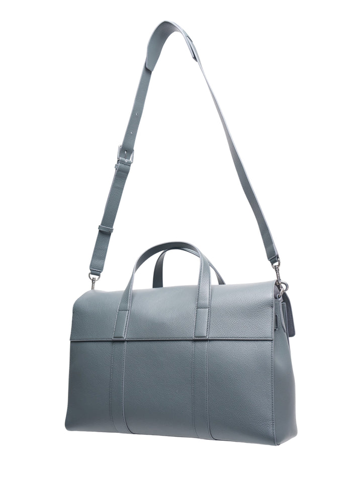 Mulberry Heritage Piccadilly Messenger bag in slate blue pebbled leather with silver-tone postman's lock closure, dual top handles, and adjustable detachable shoulder strap - view 2
