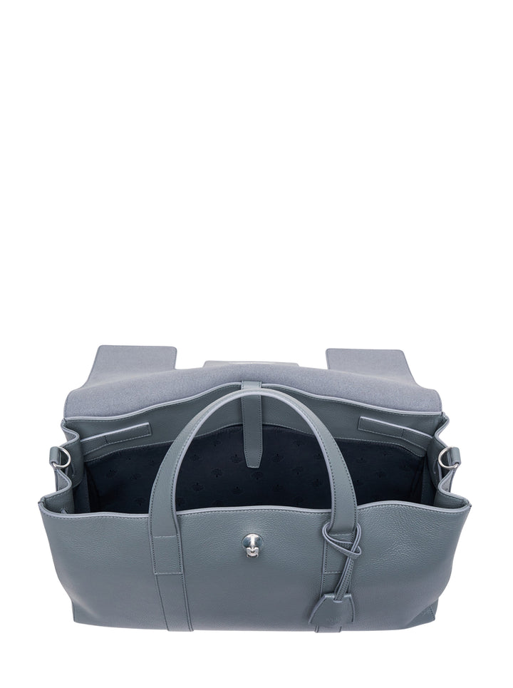 Mulberry Heritage Piccadilly Messenger bag in slate blue pebbled leather with silver-tone postman's lock closure, dual top handles, and adjustable detachable shoulder strap - view 3
