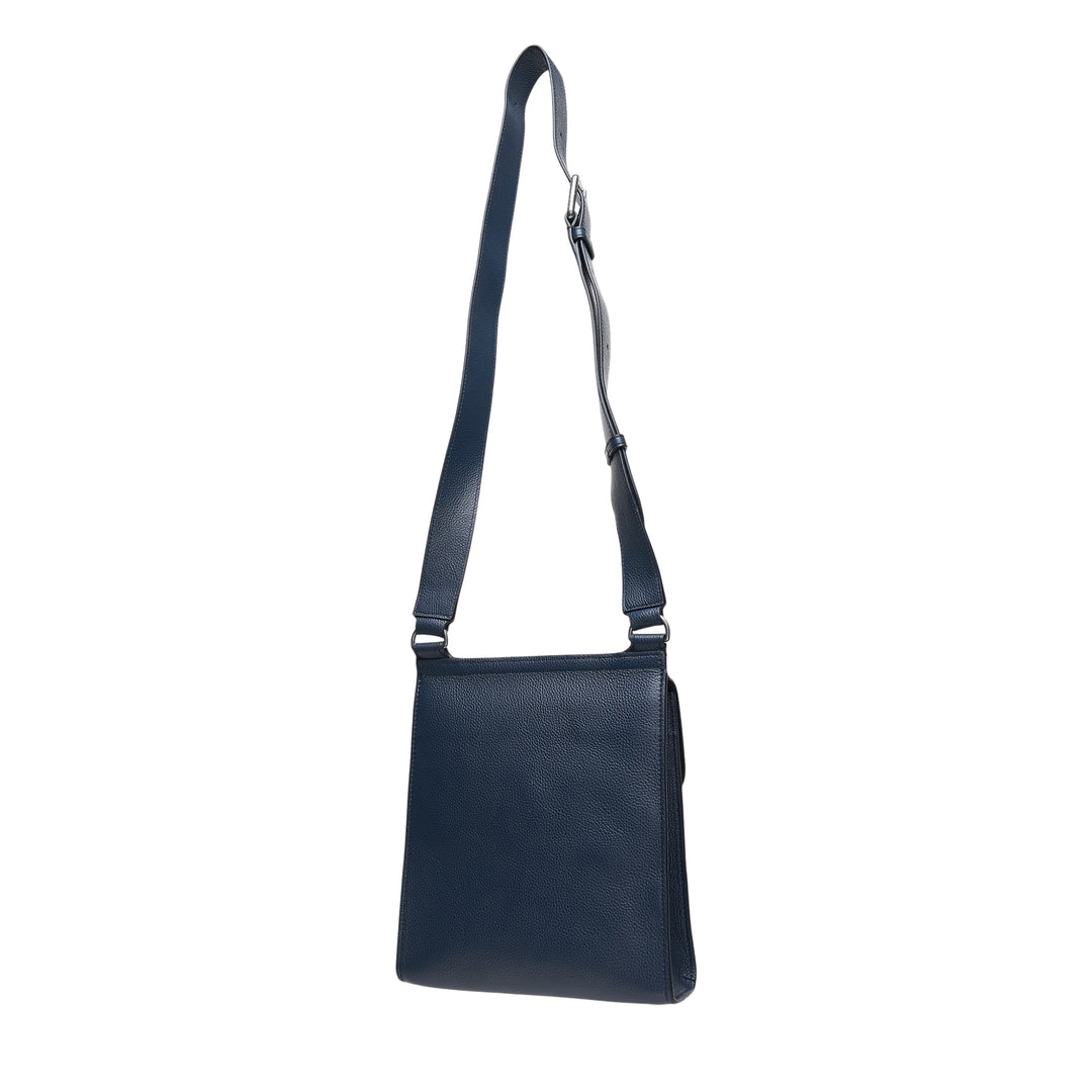 Mulberry Antony Medium Crossbody Bag in navy pebbled leather with silver-tone postman's lock closure and adjustable shoulder strap, photographed on a white background