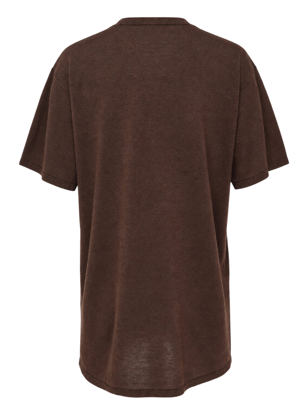 Totême Knit Short Sleeve Tee in chocolate brown, featuring an oversized silhouette, ribbed crew neck and cuffs, and elongated body - view 2