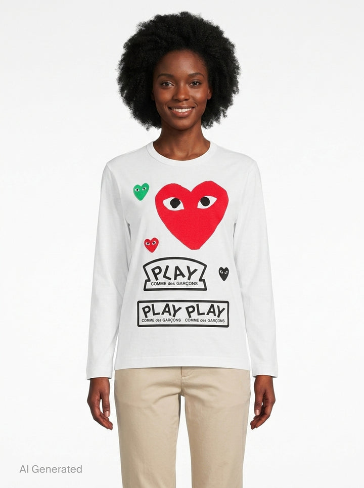 Multi Heart Graphic Tee | Comme des Garçons PLAY | Club21 - front