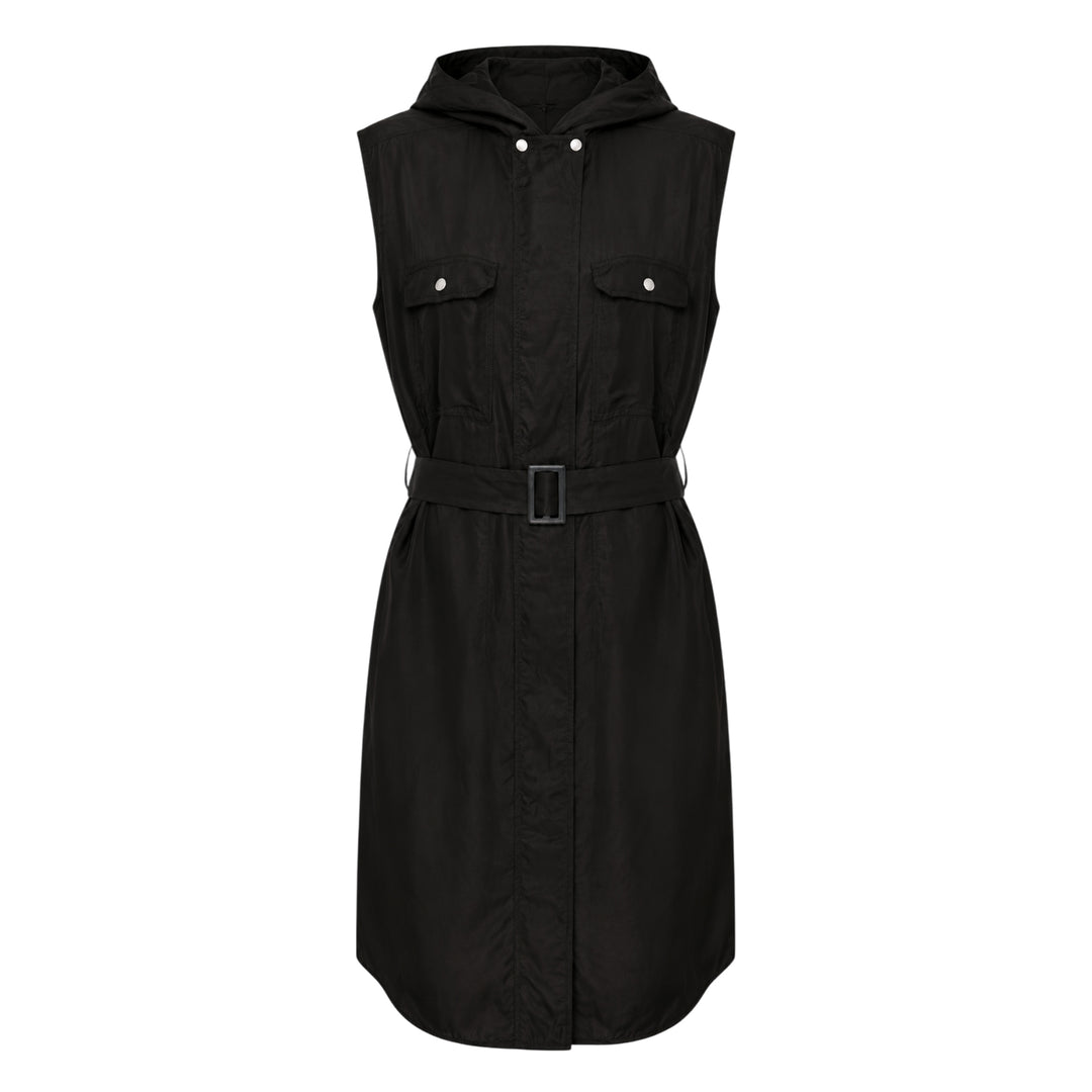 Rick Owens Hooded Belted Sleeveless Coat