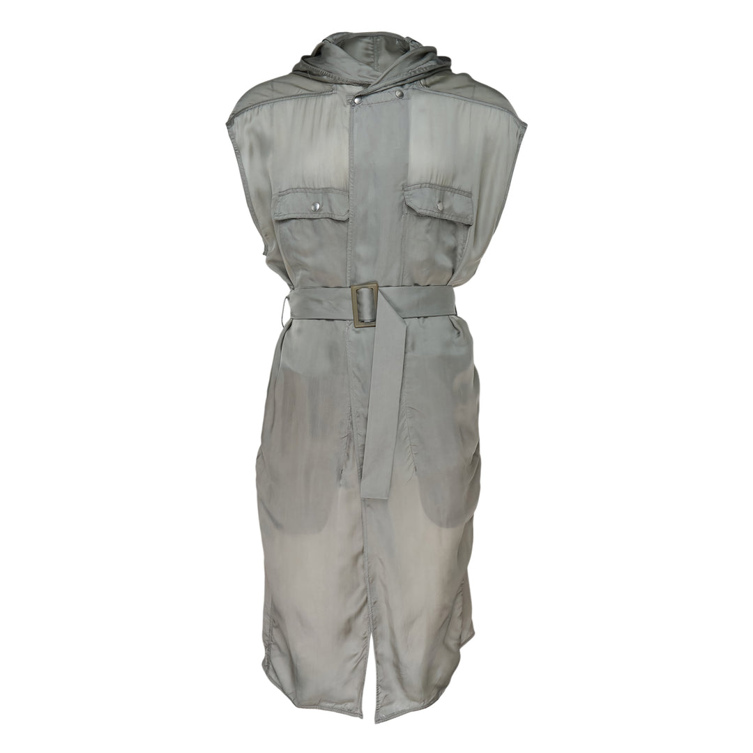 Hooded Belted Sleeveless Coat