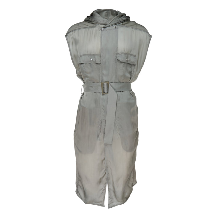 Hooded Belted Sleeveless Coat