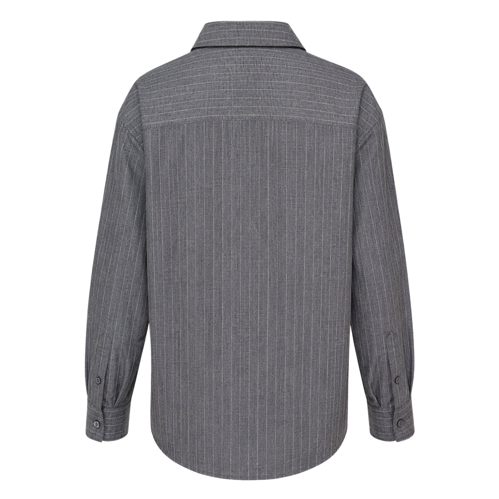 Jil Sander Shadowstripe Fluid Shirt in grey with tonal pinstripes, relaxed silhouette, pointed collar, and double-button cuffs - view 2