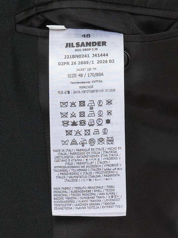 Jil Sander black single-breasted wool mohair jacket with notch lapels and three-button closure, shown from the front - view 3