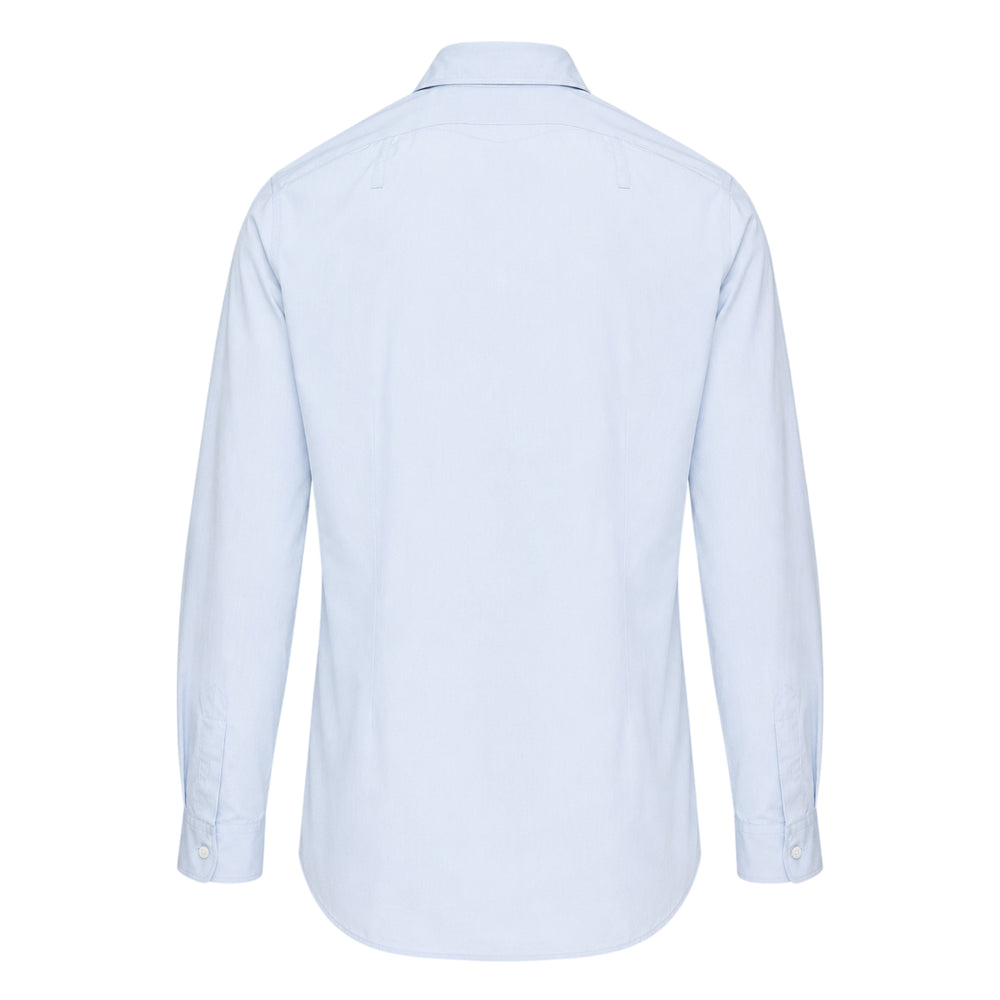 Jil Sander light blue fil à fil cotton long sleeve shirt with point collar and concealed button placket, front view - view 2