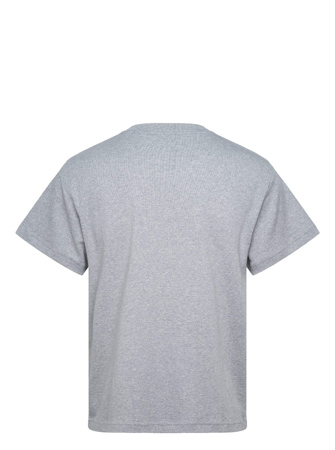 Jil Sander heather grey cotton-cashmere short sleeve crew neck t-shirt with a small navy dot embroidery on the chest and a woven brand label at the back neck - view 2