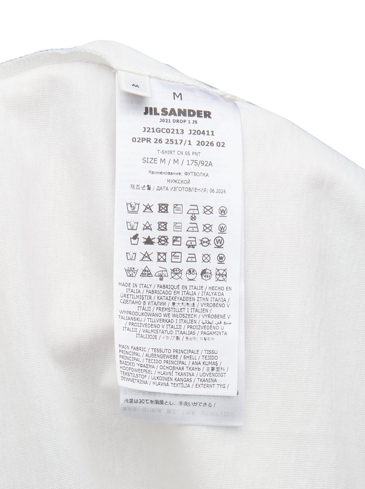 Jil Sander white oversized short sleeve crew neck T-shirt with a painterly still-life print featuring lemons on a terracotta, pink, and blue painted background - view 3