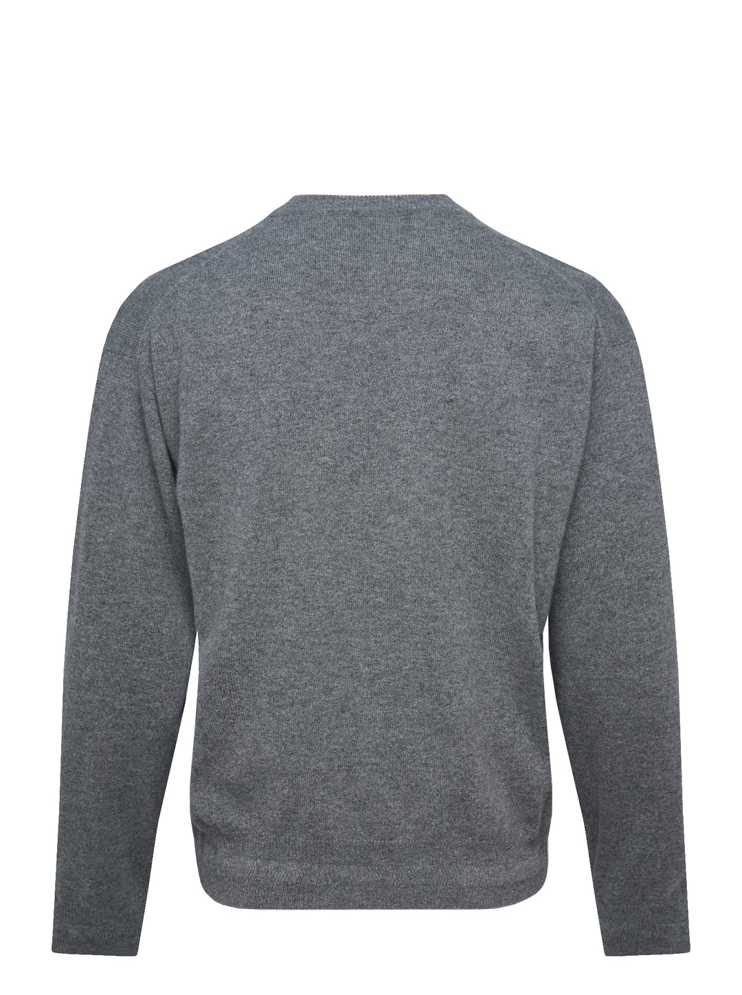 Jil Sander long sleeve V-neck jumper in heather grey fine-gauge knit, front view on white background - view 2