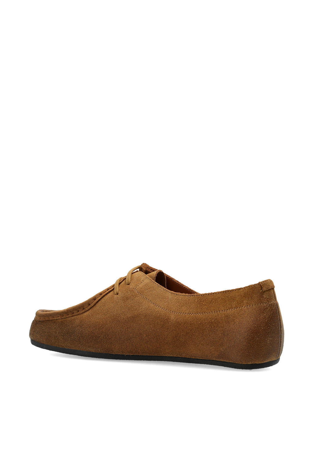 Jil Sander Hood lace-up shoes in tan calf suede with hand-stitched moccasin toe, shown in side profile - view 3