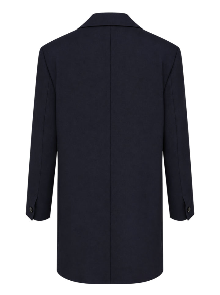 Jil Sander navy stretch wool longline single-breasted jacket with notched lapel and three-button front - view 2