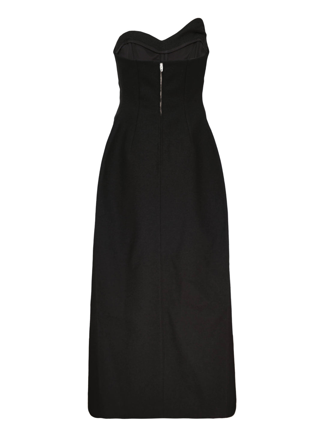Jil Sander Heavy Textured Sable Gown in black, featuring a structured strapless sweetheart neckline, high slit, and asymmetric hem - view 2