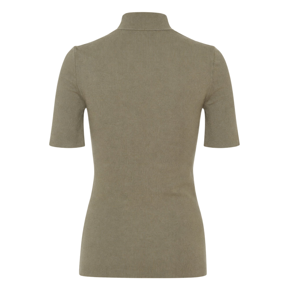 Jil Sander fine technical short sleeve turtleneck in sage, featuring a ribbed mock neck collar and body-skimming fitted silhouette - view 2