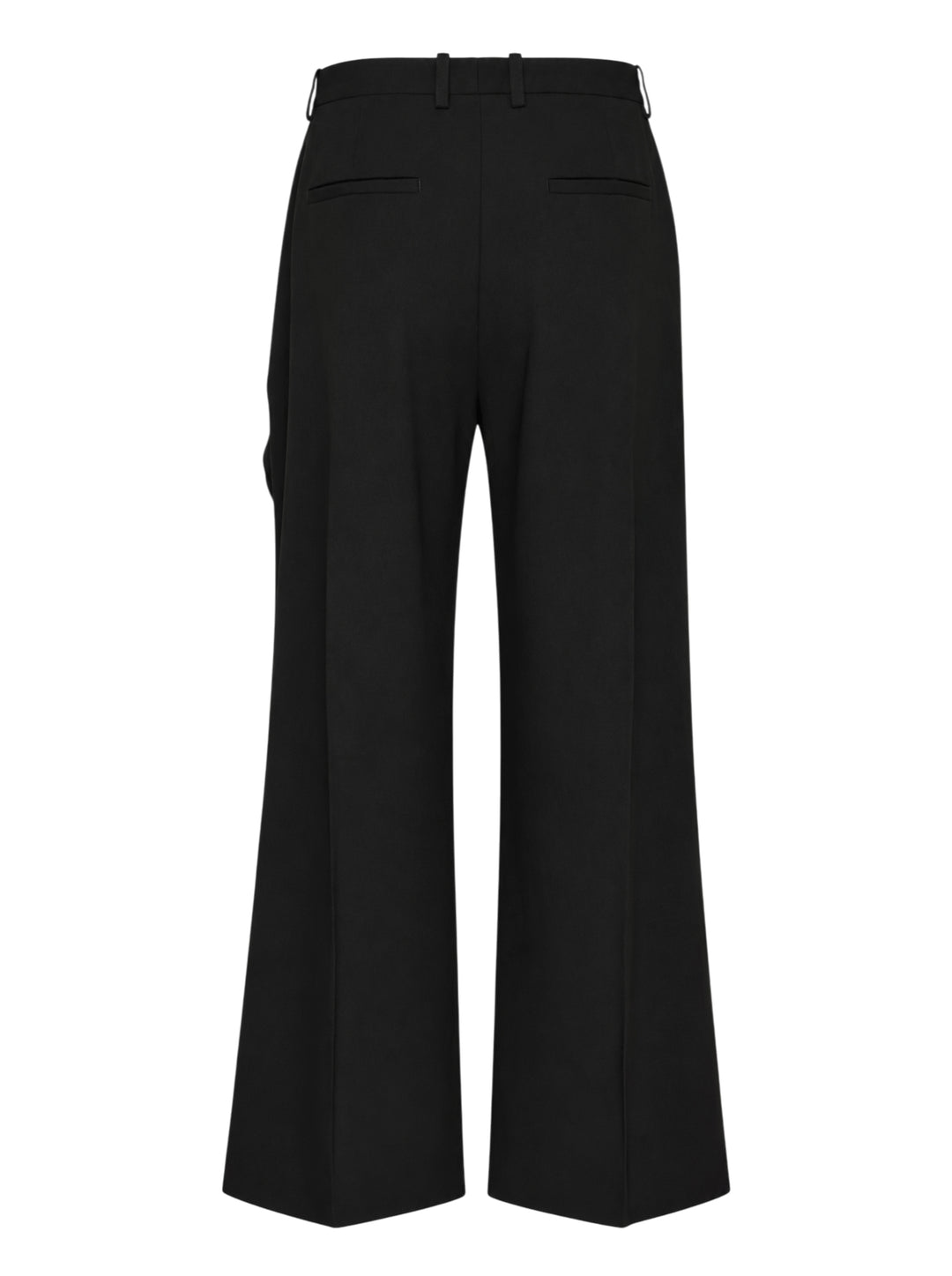 Jil Sander black wide-leg trousers with a cascading draped panel and button-fastened waistband, shown from the front - view 2