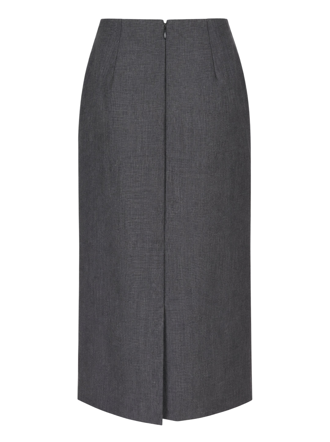Jil Sander charcoal grey wool mohair pencil skirt with a high waist and side slit, shown front view - view 2