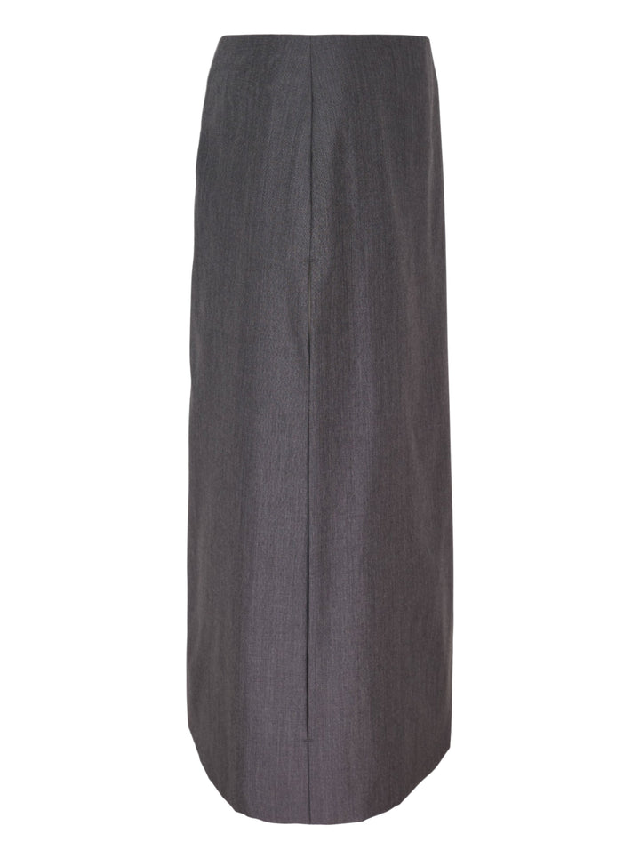 Jil Sander charcoal grey wool mohair pencil skirt with a high waist and side slit, shown front view - view 4