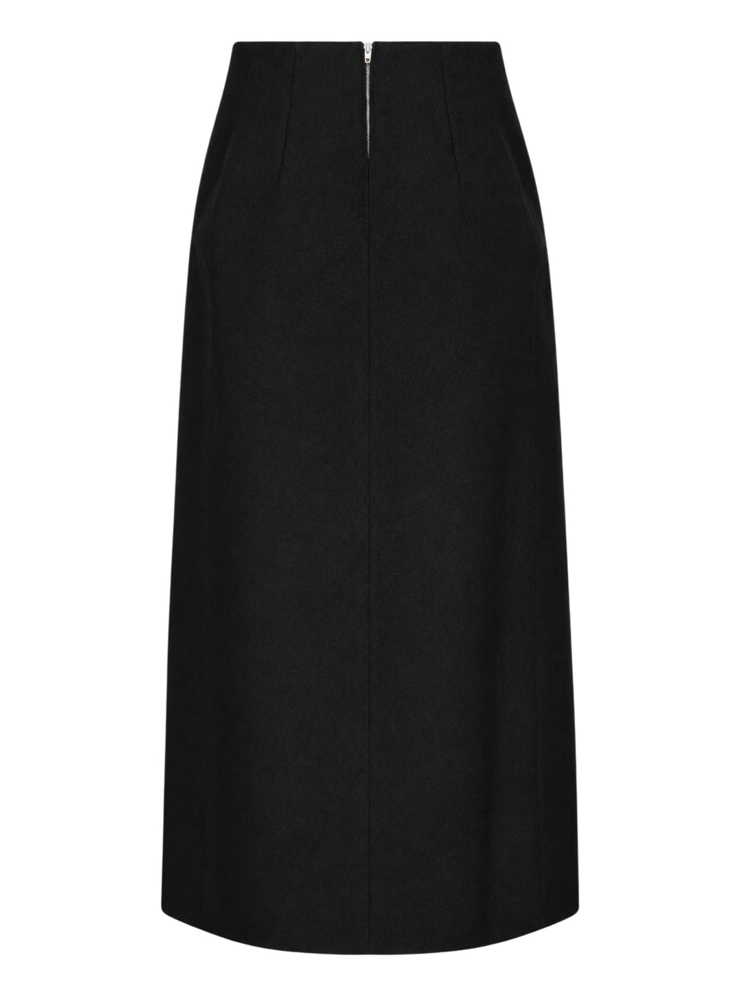 Jil Sander heavy textured sablé black midi skirt with dramatic asymmetric cut-out hem and high-rise waistband, displayed on white background - view 2