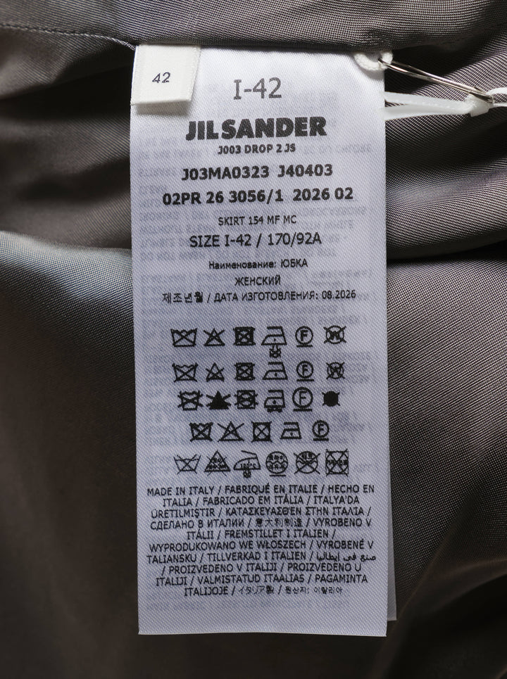 Jil Sander Subtle Check Wrap Skirt in taupe melange wool with sculptural origami fold at waist and diagonal overlay seam, midi length, side view - view 3