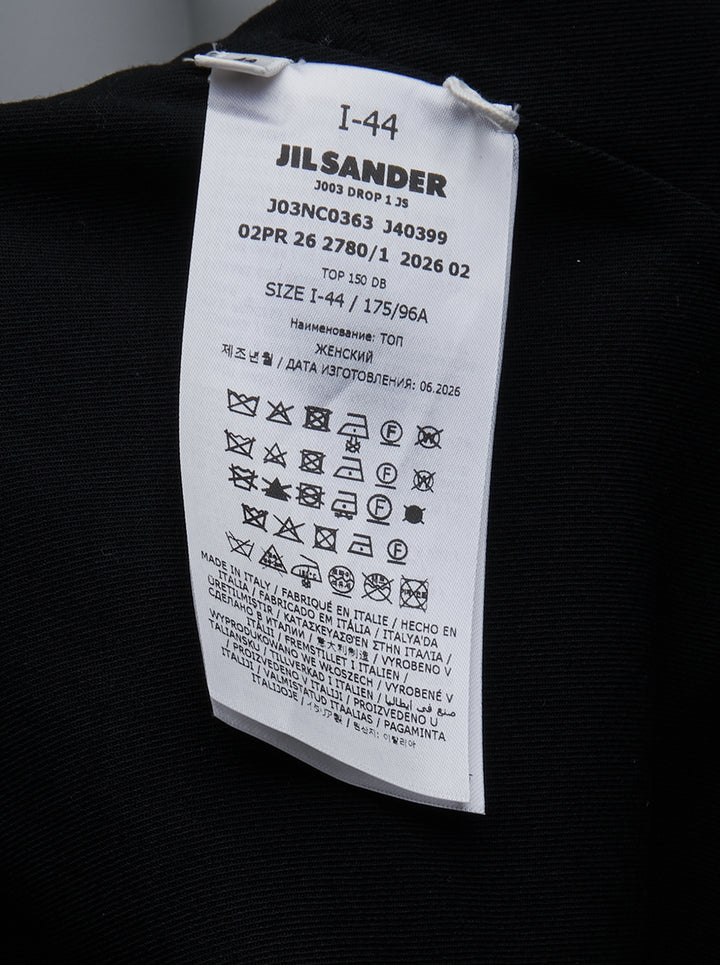 Jil Sander black strapless top with structured bodice, column silhouette, and double split hem detail, shown front-facing on white background - view 3