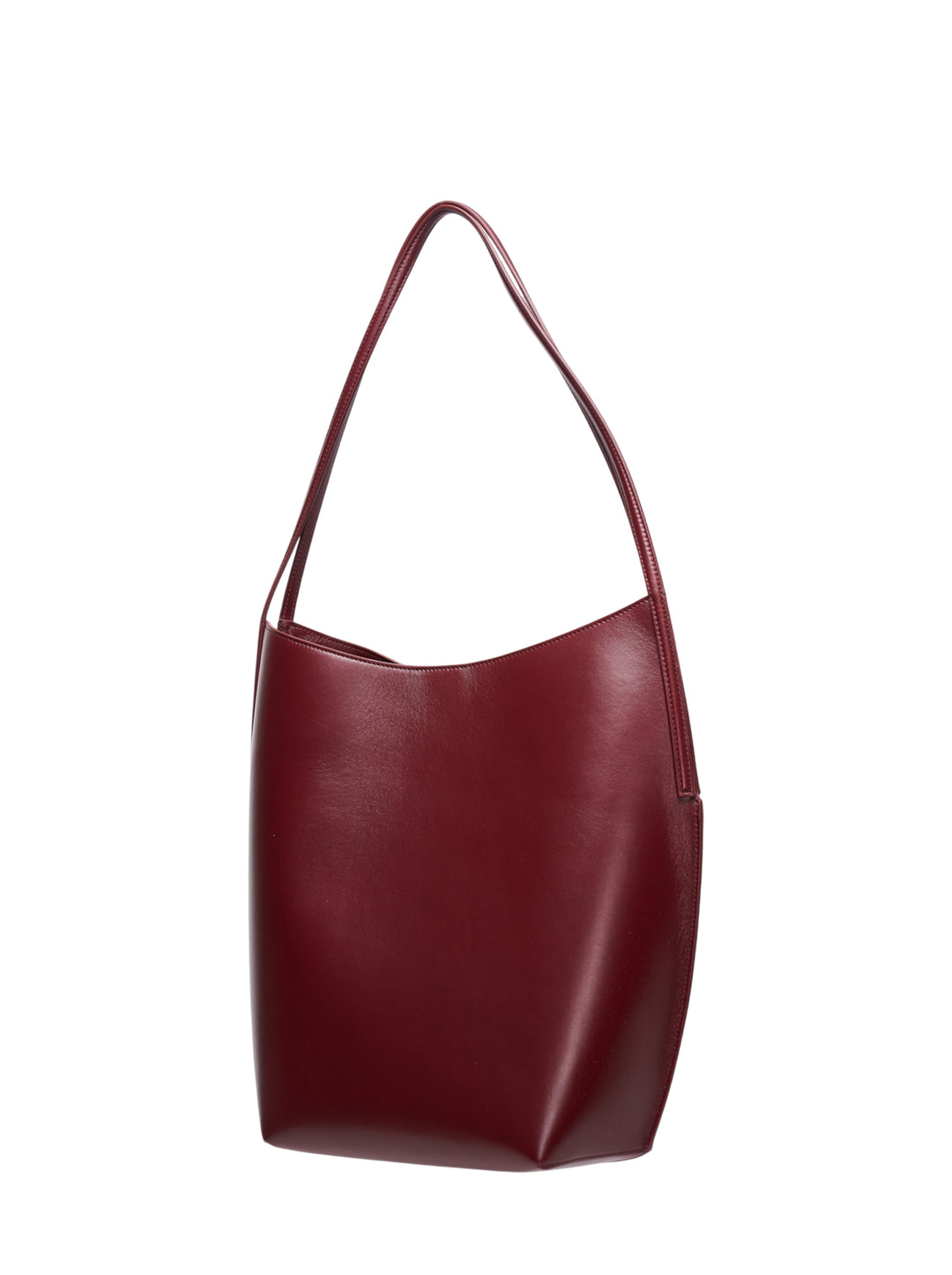 Jil Sander Kante Tote in deep burgundy shiny lambskin leather with a slim shoulder strap and open-top structured silhouette, front view - view 2
