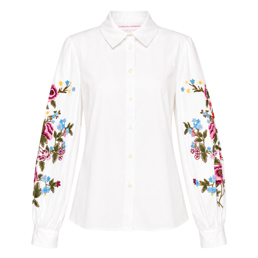 Floral Embroidered Puff Sleeve Shirt
