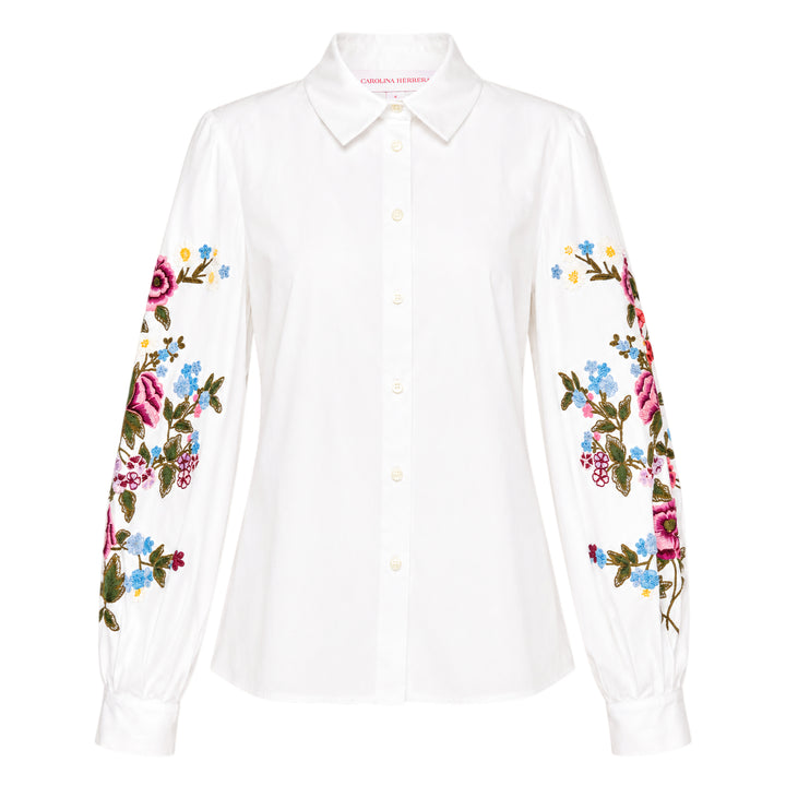 Floral Embroidered Puff Sleeve Shirt