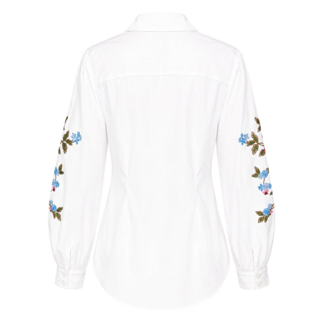 Floral Embroidered Puff Sleeve Shirt