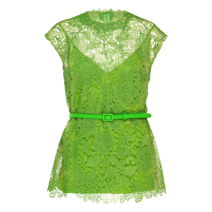 Lace Belted Crew Neck Top