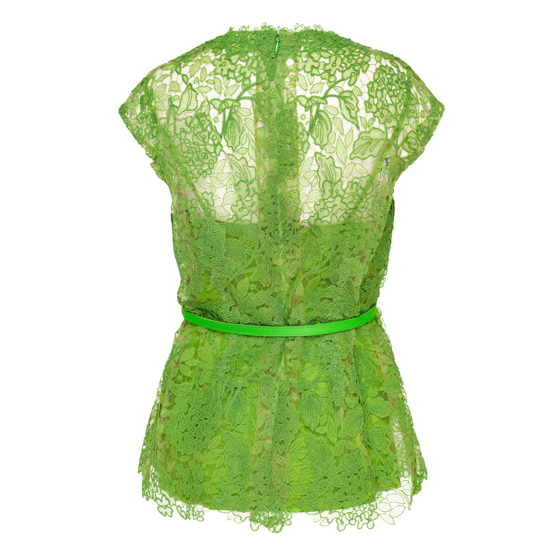 Lace Belted Crew Neck Top