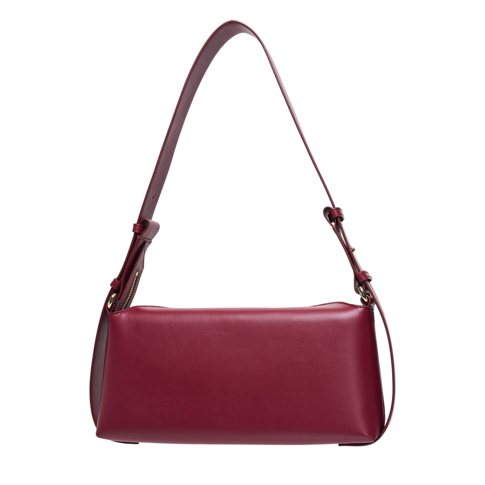 Erdem Bloom East West shoulder bag in deep burgundy smooth leather with pink floral embroidery and adjustable strap