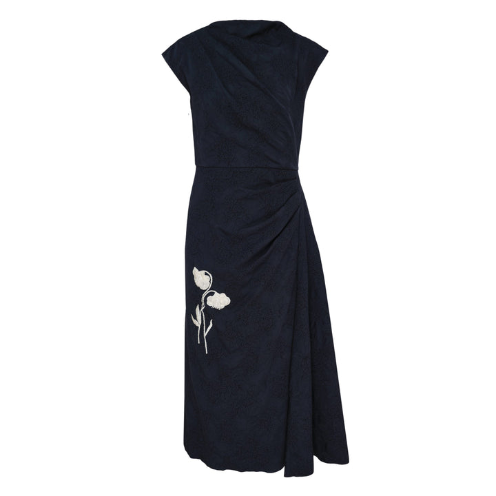 Flower Jacquard Draped Midi Dress