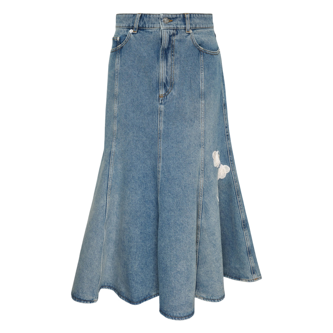 Embroidered Denim Midi Skirt