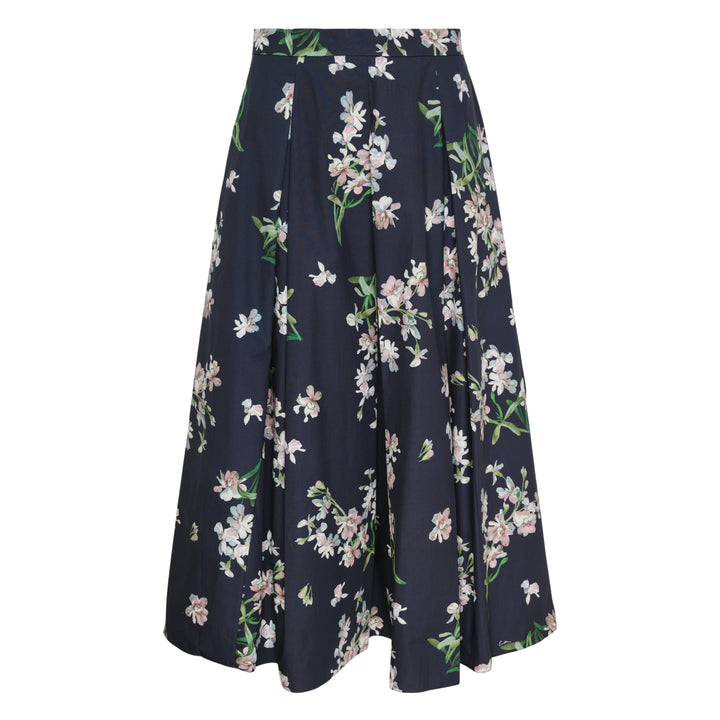 Floral Cotton Midi Pleated Skirt