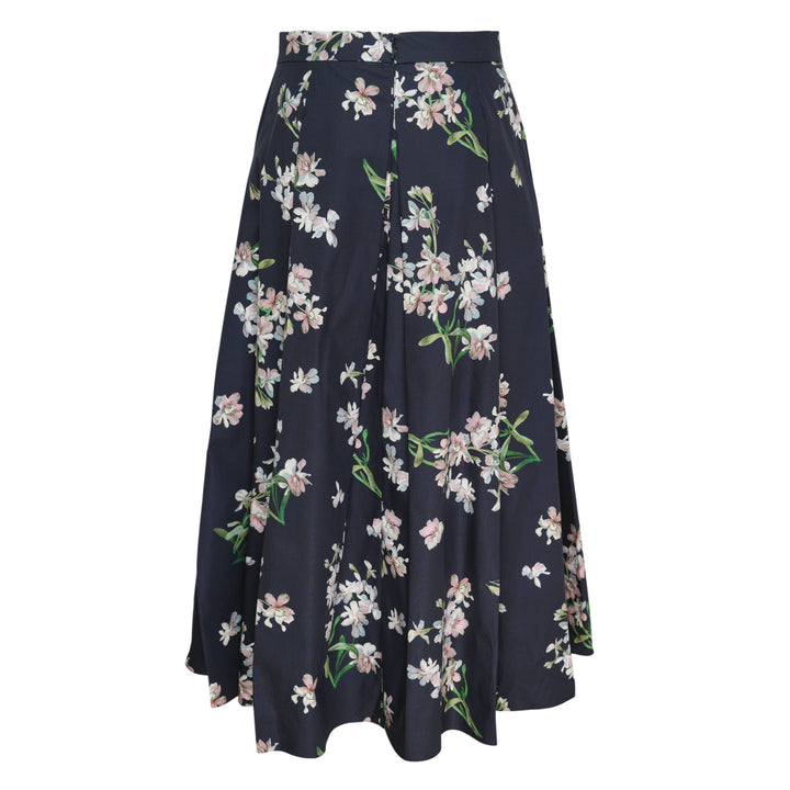 Floral Cotton Midi Pleated Skirt