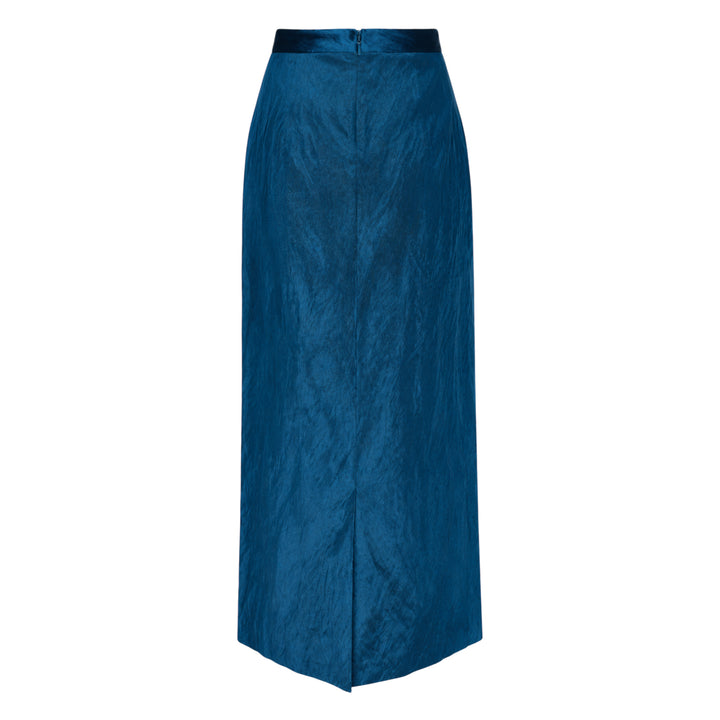 Embroidered Textured Satin Midi Skirt
