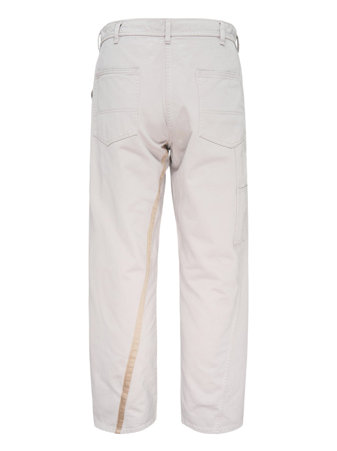 Maison Margiela stone cotton pants with a twisted seam and contrast tan tape trim, shown from the front - view 2