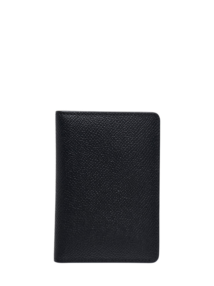 Maison Margiela Slim 2 black small grain leather bi-fold card holder, front view