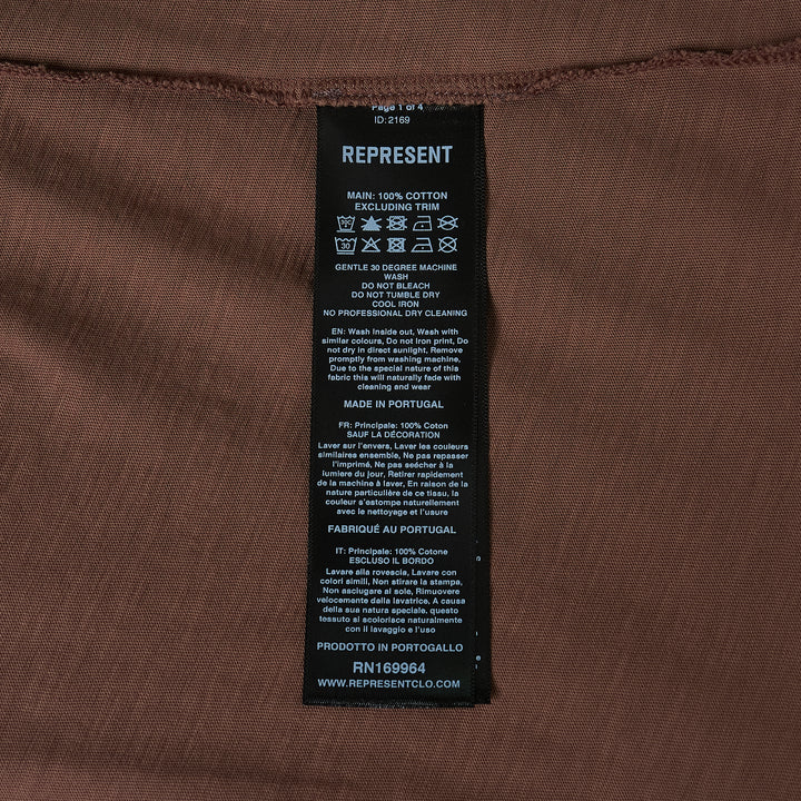 Represent Owners Club T-Shirt in sky blue with tonal collegiate arch graphic, relaxed oversized fit, flat lay product shot