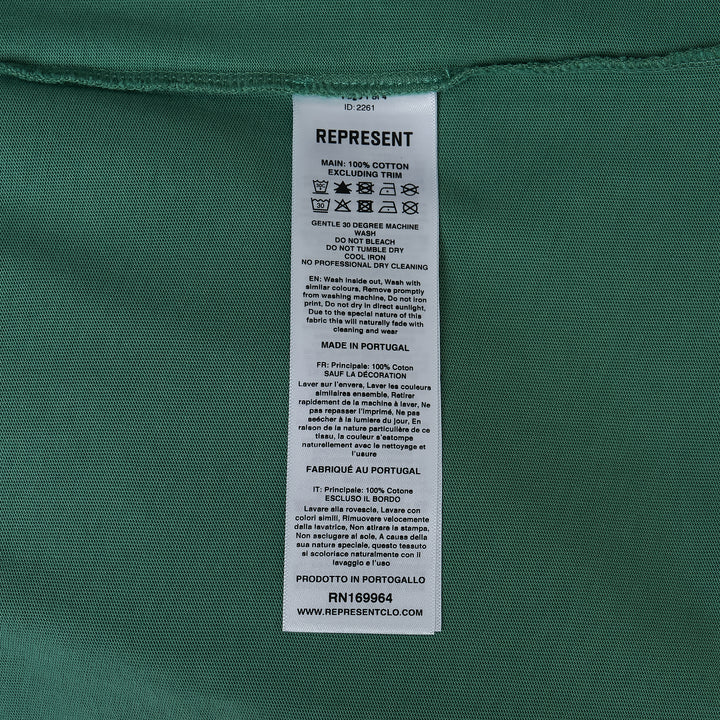 Represent Owners Club T-Shirt in washed black, rear view showing bold back graphic print with 'Represent Owners Club – Powered by Enthusiasts for Enthusiasts' text