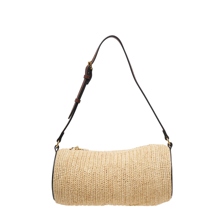 Logo Raffia Barrel Shoulder Bag