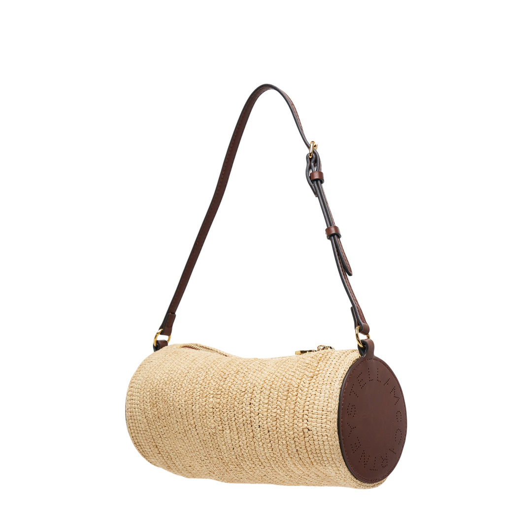 Logo Raffia Barrel Shoulder Bag