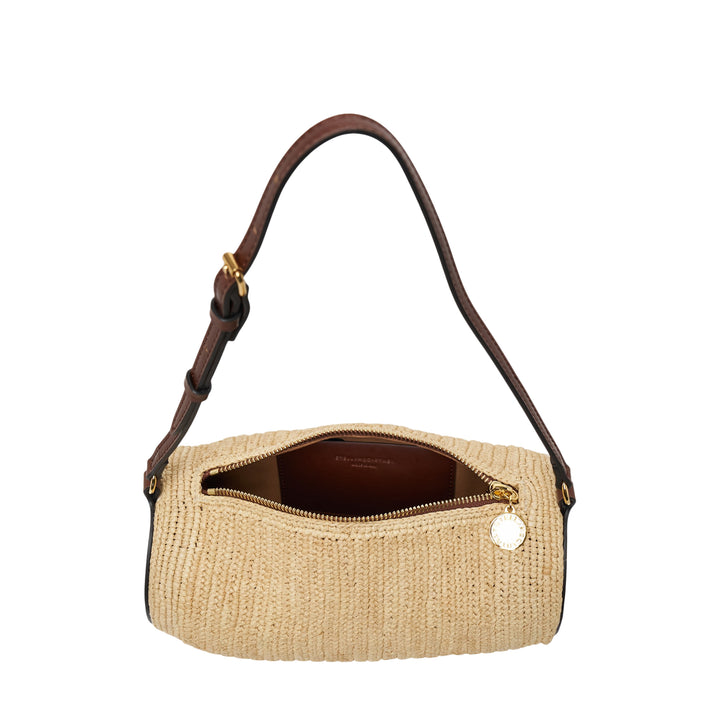 Logo Raffia Barrel Shoulder Bag