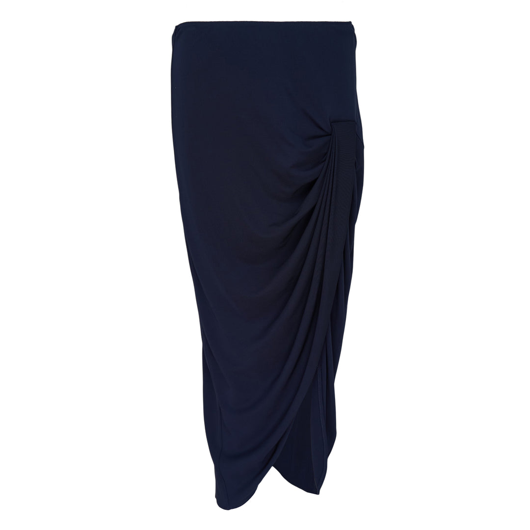 Navy Draped Midi Skirt