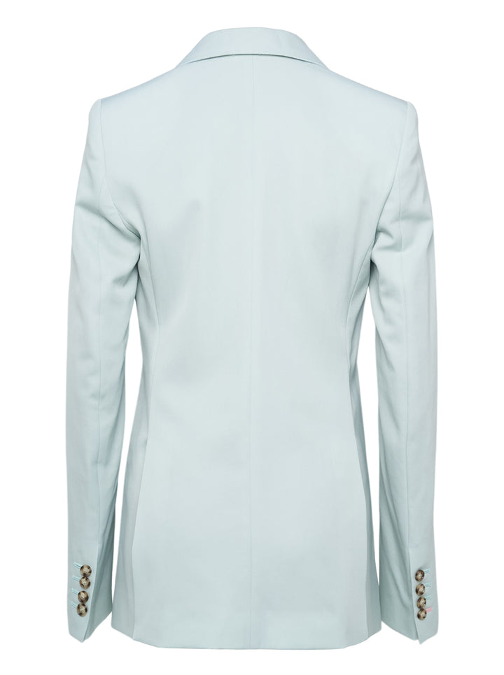 Stella McCartney Slim Flannel Blazer in pale mint with single tortoiseshell button, silver chain collar detail, and hip flap pockets — front view - view 2